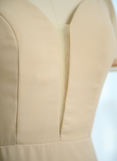 Short Sleeves V-Neck Bridesmaid Dress With Chiffon