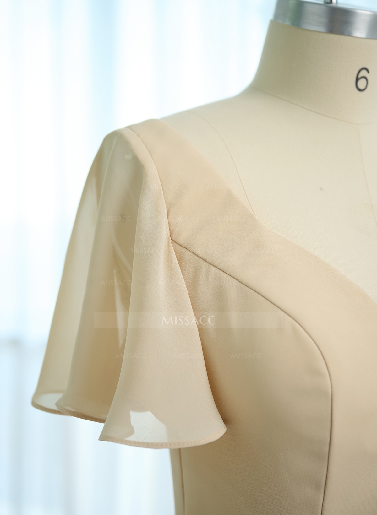 Short Sleeves V-Neck Bridesmaid Dress With Chiffon