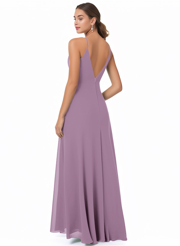 Chiffon V-neck Bridesmaid Dress With Split Front 