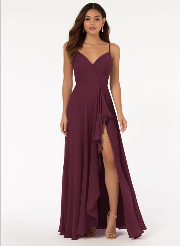 V-Neck A-Line Bridesmaid Dress With Cascading Ruffles