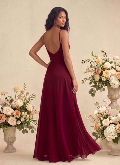 V-Neck A-Line Bridesmaid Dress With Cascading Ruffles