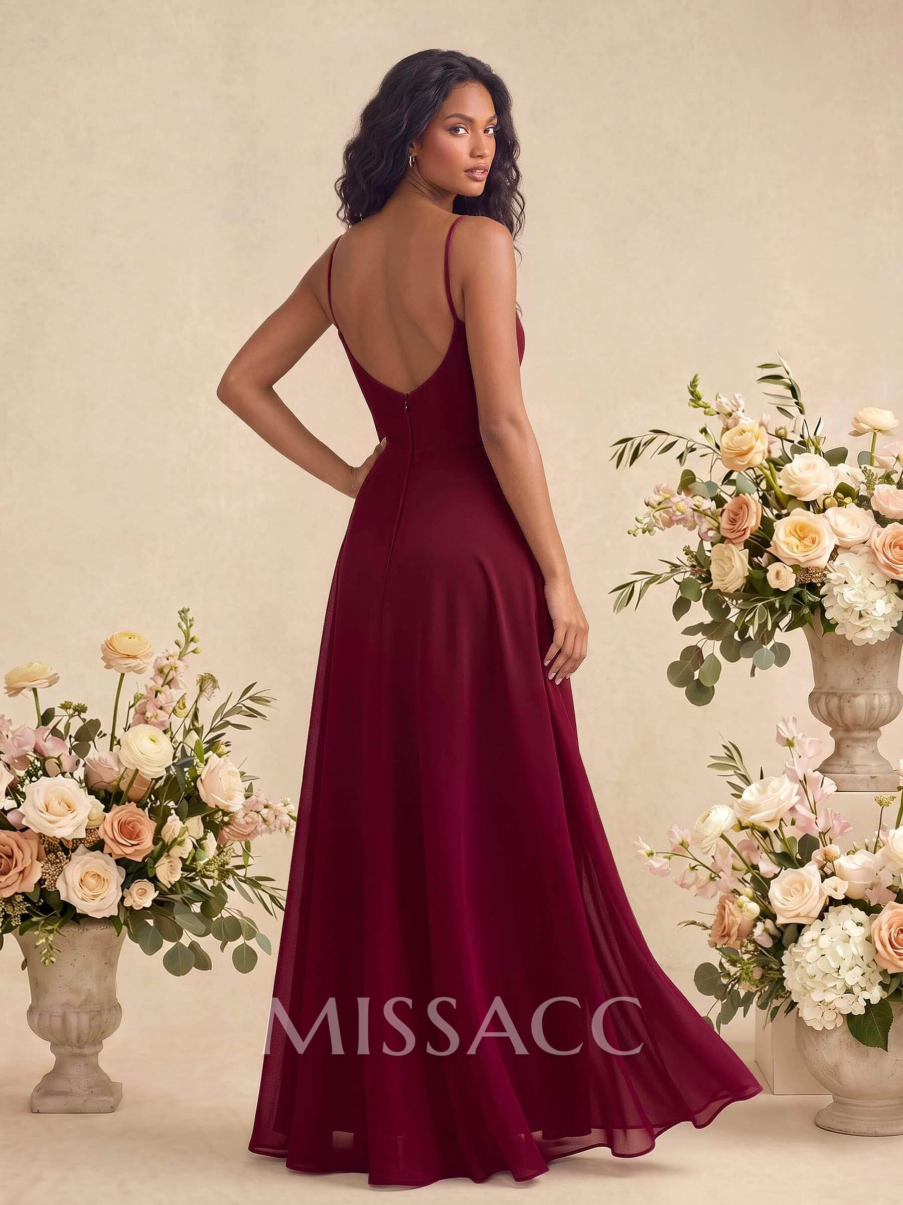 V-Neck A-Line Bridesmaid Dress With Cascading Ruffles