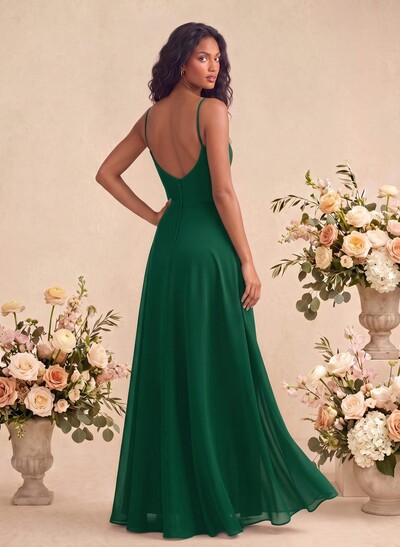 V-Neck A-Line Bridesmaid Dress With Cascading Ruffles