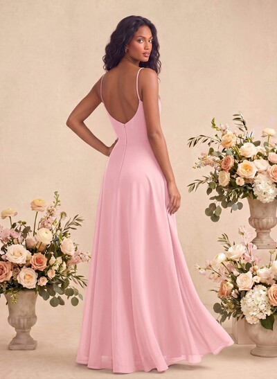 V-Neck A-Line Bridesmaid Dress With Cascading Ruffles