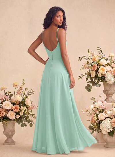V-Neck A-Line Bridesmaid Dress With Cascading Ruffles
