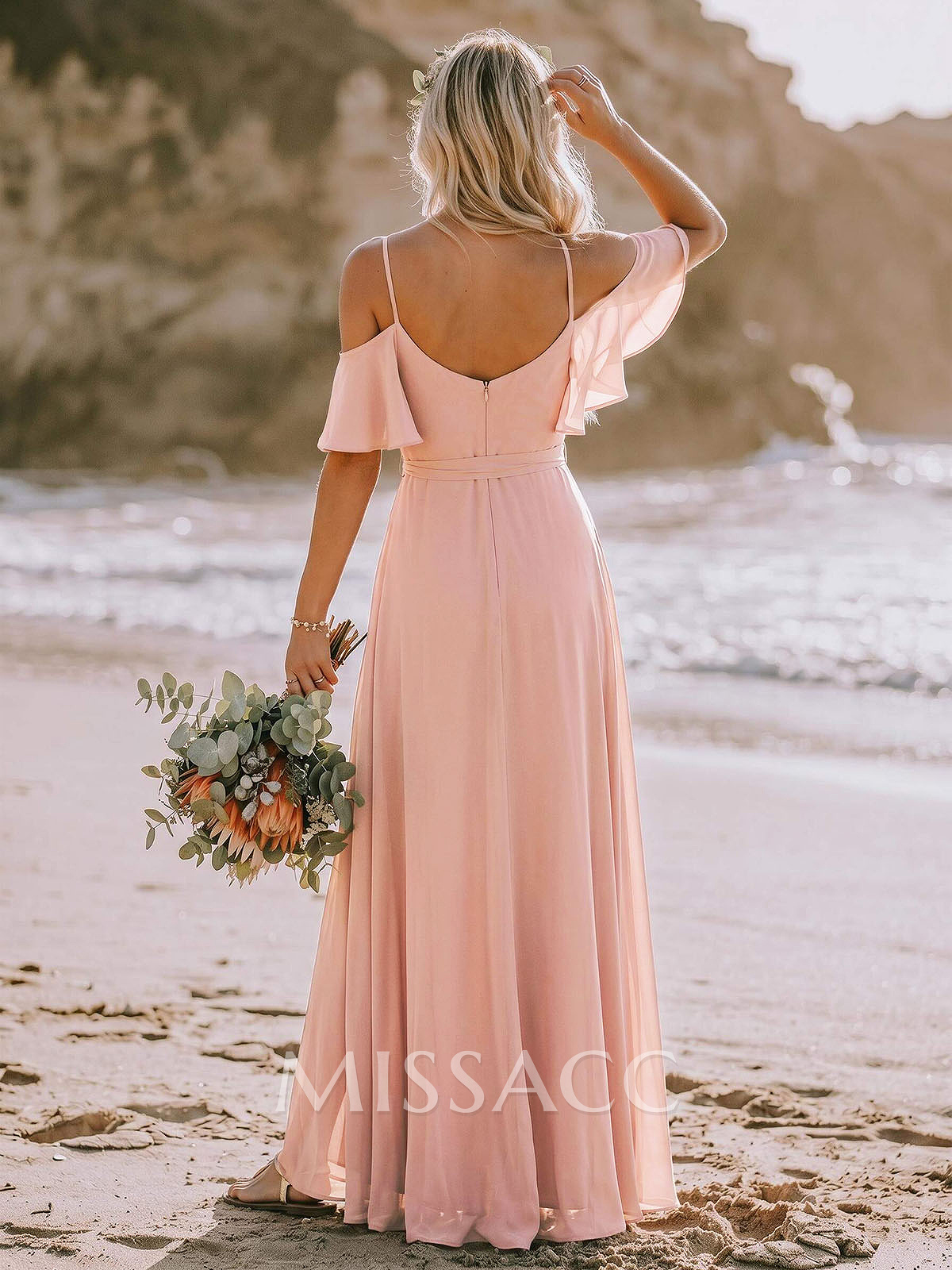A-Line Off-The-Shoulder Short Sleeves Chiffon Bridesmaid Dresses With Split Front A-Line Off-The-Shoulder Short Sleeves Chiffon Bridesmaid Dresses With Split Front
