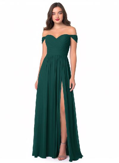 Off-the-Shoulder A-Line Chiffon Bridesmaid Dress 