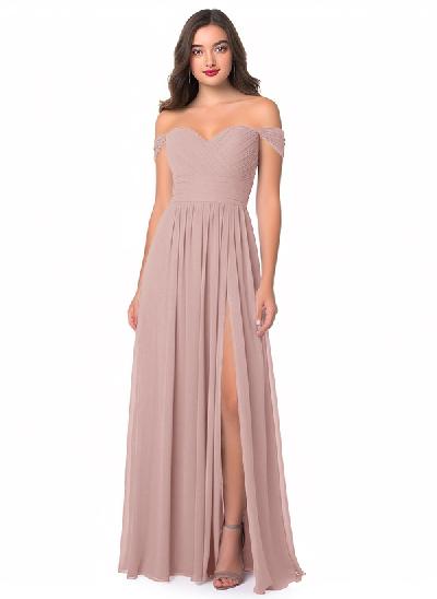 Off-The-Shoulder A-Line Chiffon Bridesmaid Dress