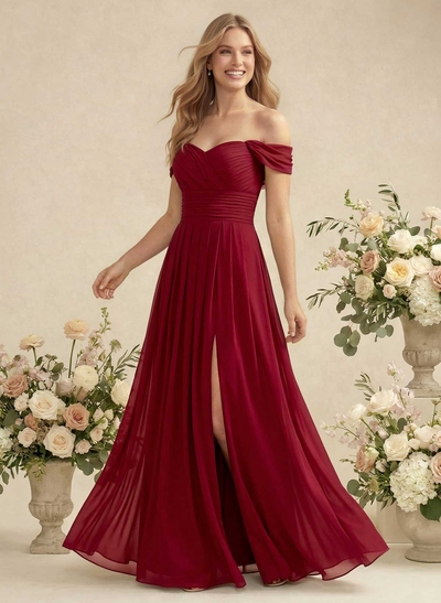 Off-The-Shoulder A-Line Chiffon Bridesmaid Dress