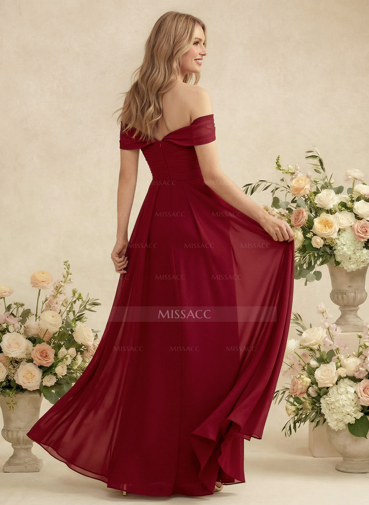 Off-The-Shoulder A-Line Chiffon Bridesmaid Dress