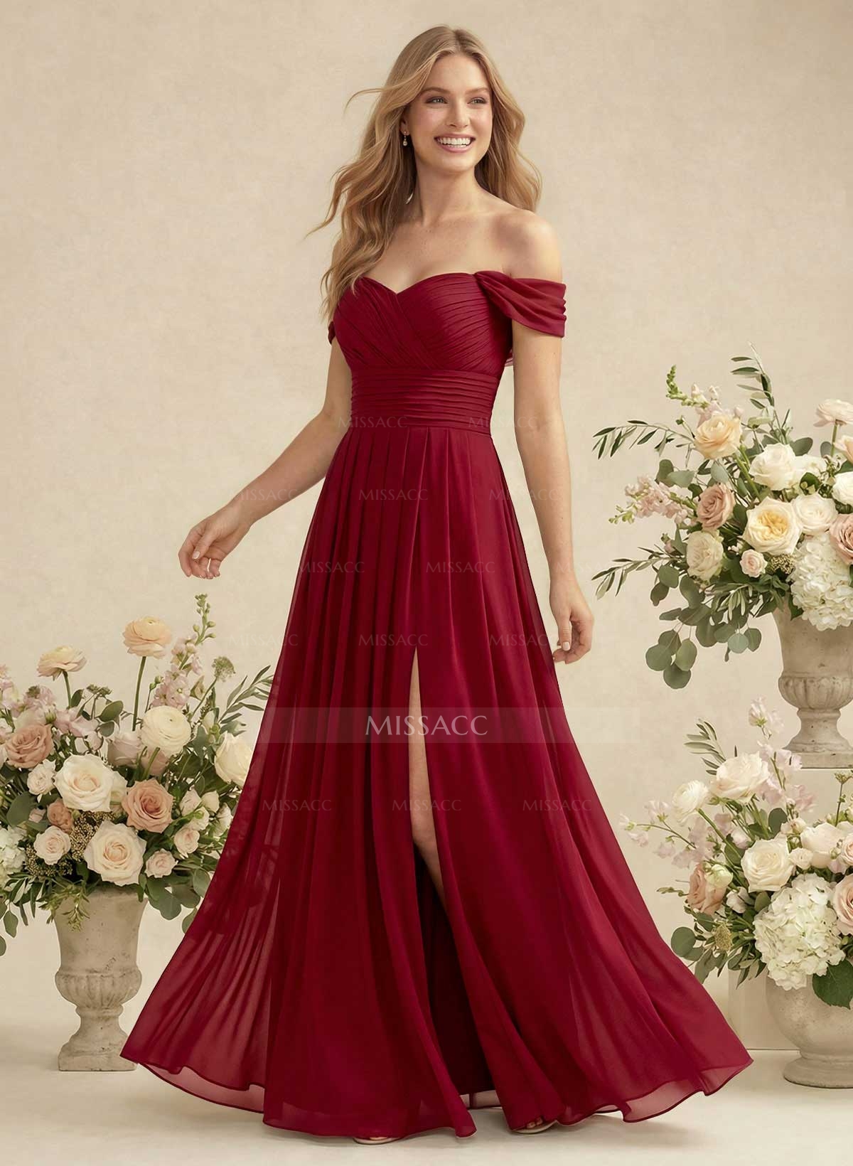Off-The-Shoulder A-Line Chiffon Bridesmaid Dress