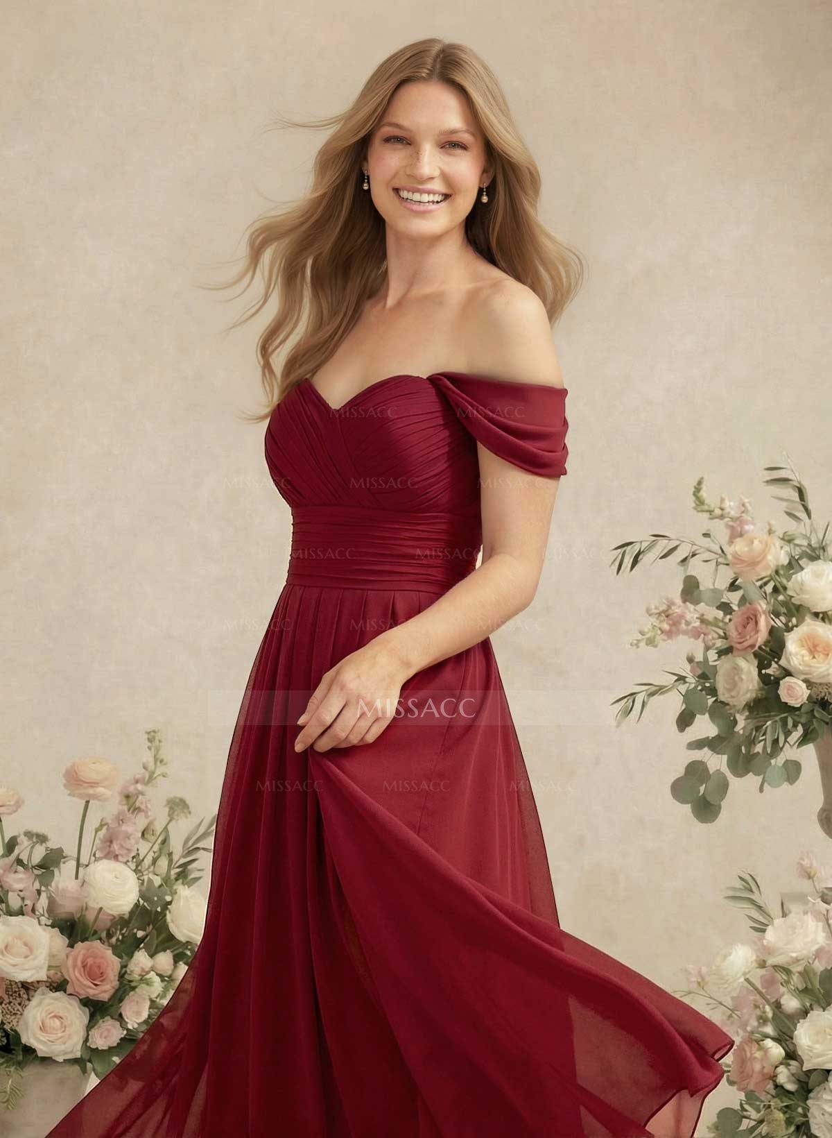 Off-The-Shoulder A-Line Chiffon Bridesmaid Dress