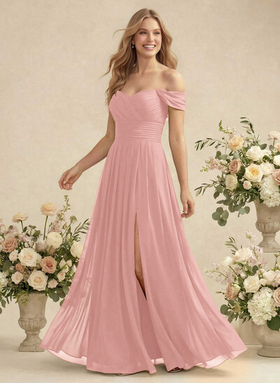 Off-The-Shoulder A-Line Chiffon Bridesmaid Dress