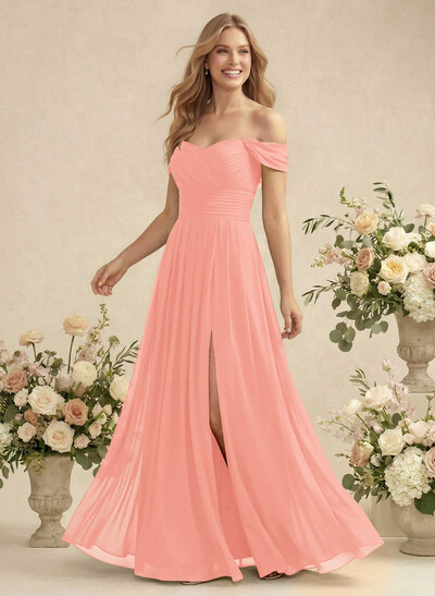 Off-The-Shoulder A-Line Chiffon Bridesmaid Dress