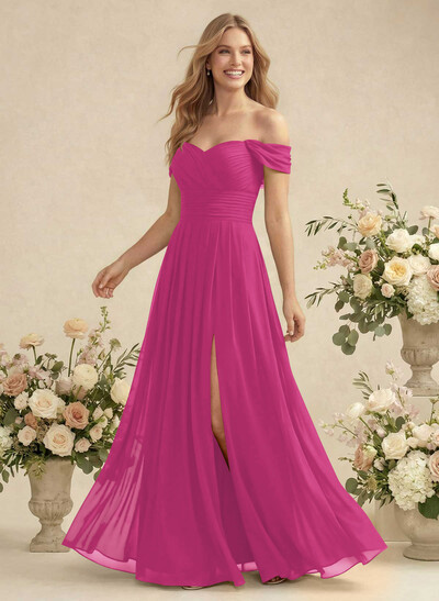 Off-The-Shoulder A-Line Chiffon Bridesmaid Dress