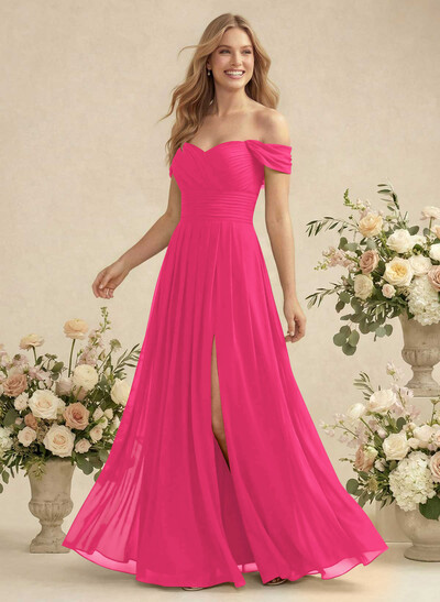 Off-The-Shoulder A-Line Chiffon Bridesmaid Dress