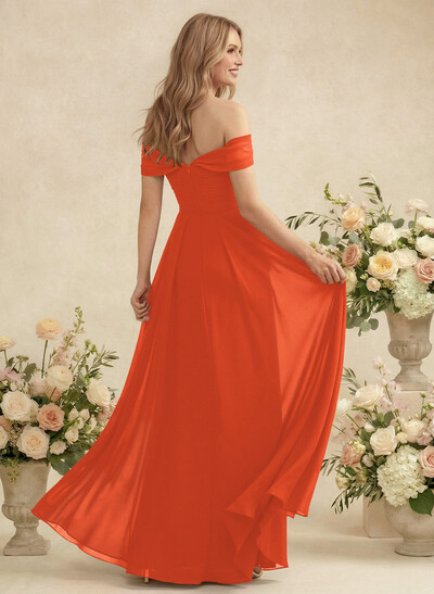 Off-The-Shoulder A-Line Chiffon Bridesmaid Dress