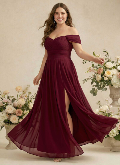 Off-The-Shoulder A-Line Chiffon Bridesmaid Dress