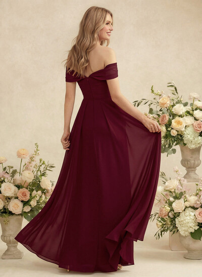 Off-The-Shoulder A-Line Chiffon Bridesmaid Dress