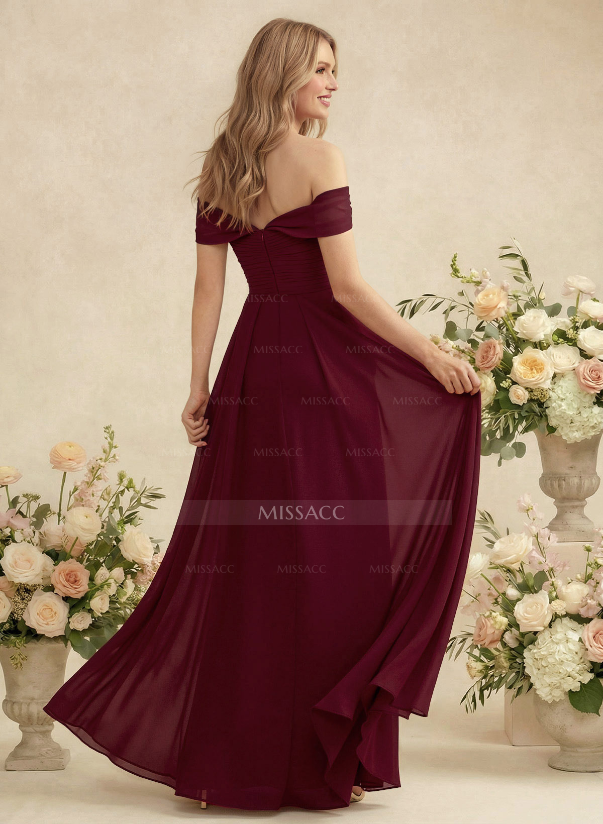 Off-The-Shoulder A-Line Chiffon Bridesmaid Dress