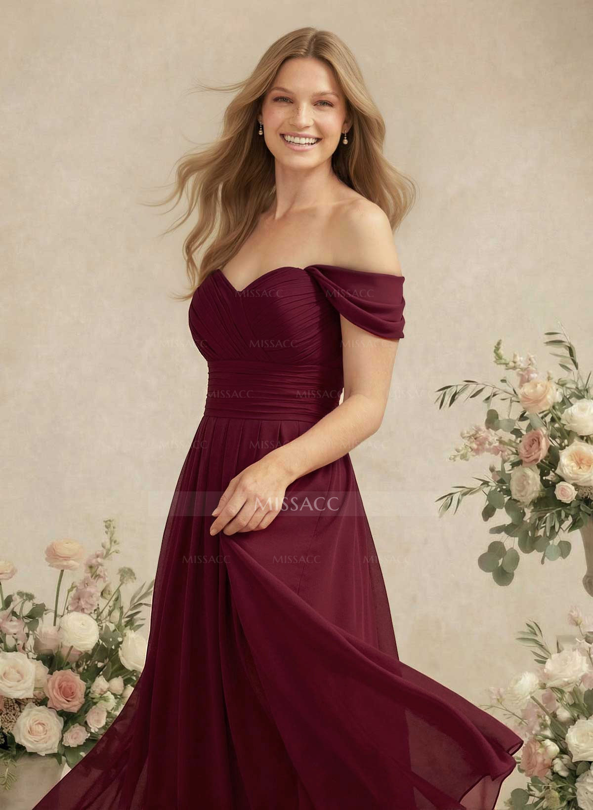 Off-The-Shoulder A-Line Chiffon Bridesmaid Dress
