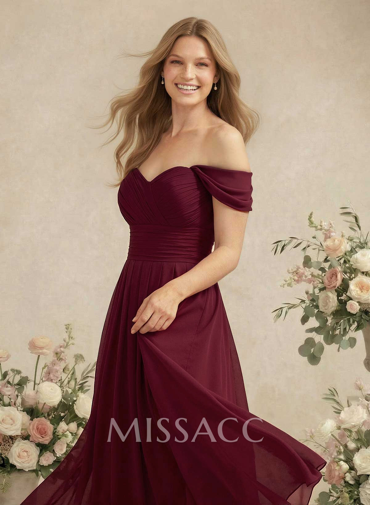 Off-The-Shoulder A-Line Chiffon Bridesmaid Dress