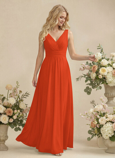 A-Line Chiffon Bridesmaid Dress With V-Neck