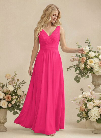 A-Line Chiffon Bridesmaid Dress With V-Neck