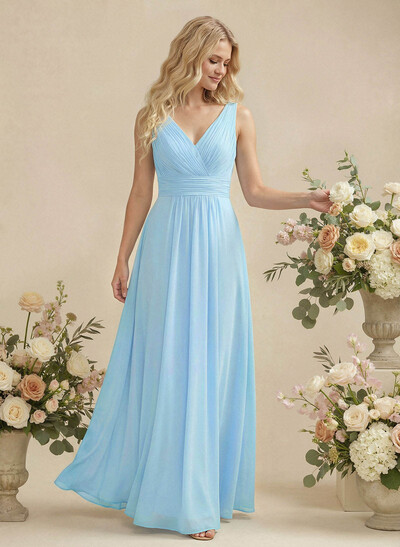 A-Line Chiffon Bridesmaid Dress With V-Neck