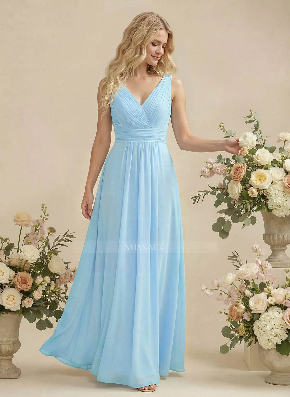 A-Line Chiffon Bridesmaid Dress With V-Neck - Missacc Australia