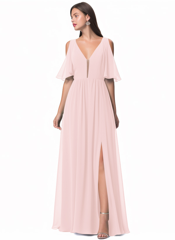 A-Line V-neck Bridesmaid Dress With Split Front 