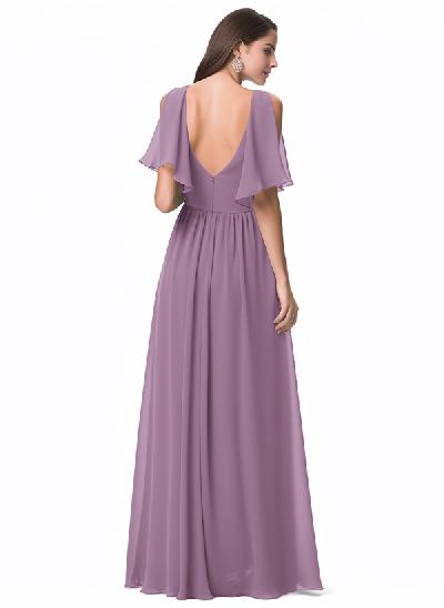 A-Line V-neck Bridesmaid Dress With Split Front 