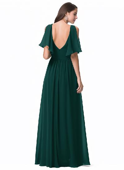 A-Line V-neck Bridesmaid Dress With Split Front 