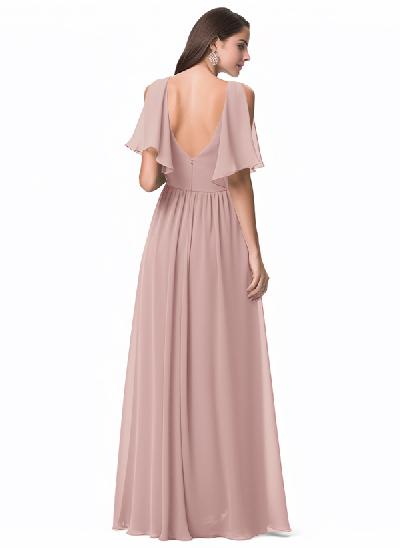 A-Line V-neck Bridesmaid Dress With Split Front 