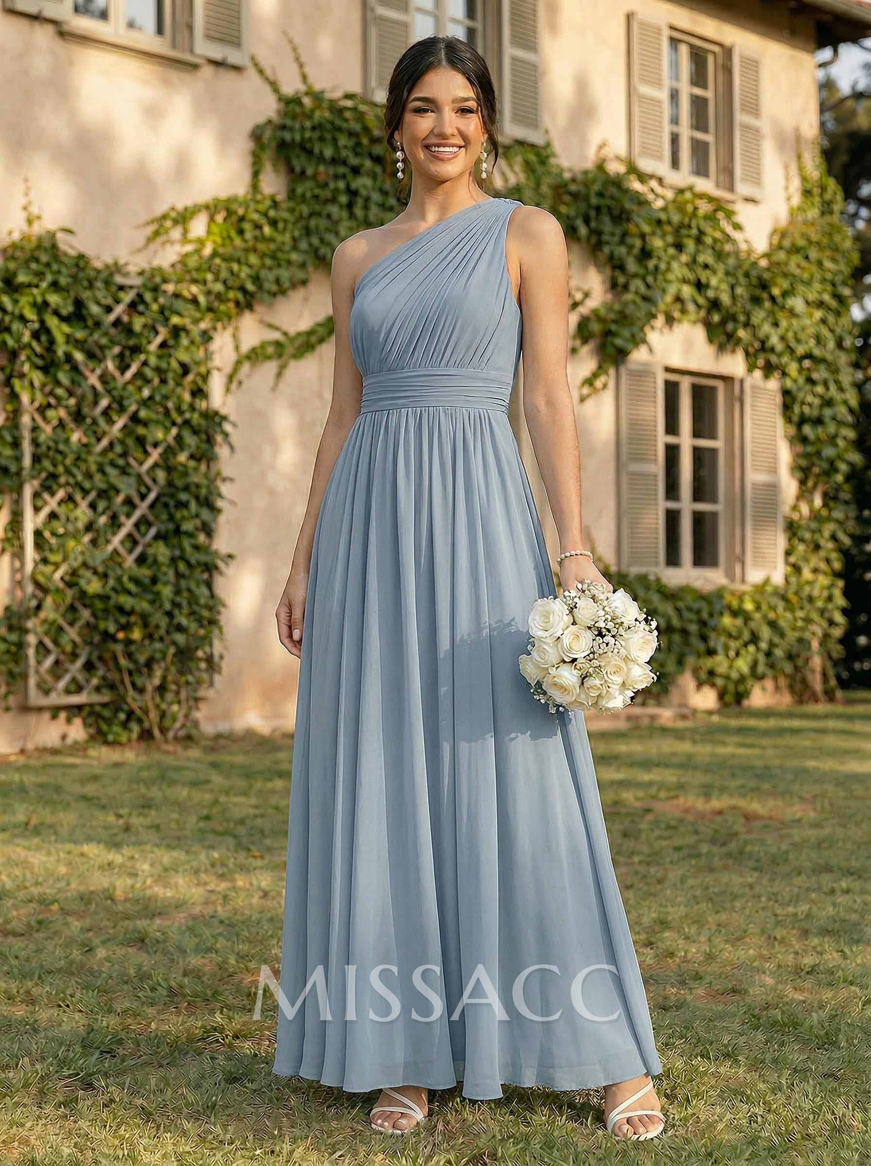 One-Shoulder A-Line Chiffon Bridesmaid Dress With Ruffle One-Shoulder A-Line Chiffon Bridesmaid Dress With Ruffle