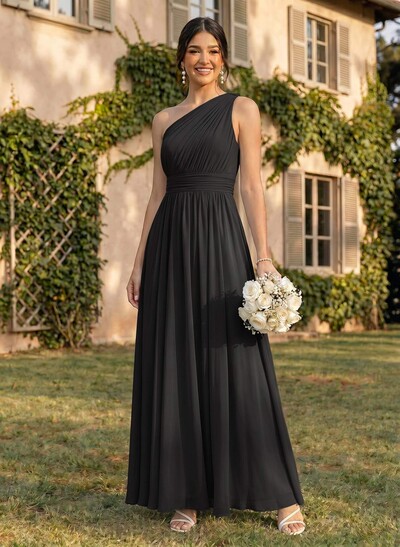 One-Shoulder A-Line Chiffon Bridesmaid Dress With Ruffle