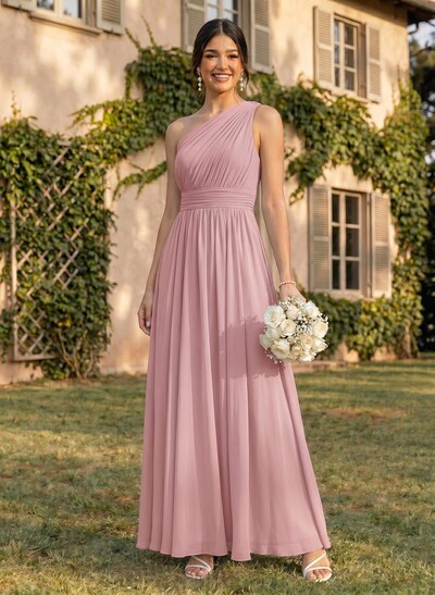 One-Shoulder A-Line Chiffon Bridesmaid Dress With Ruffle