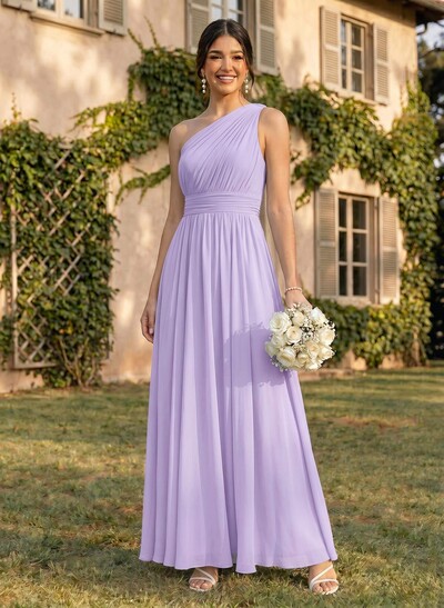 One-Shoulder A-Line Chiffon Bridesmaid Dress With Ruffle