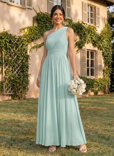 One-Shoulder A-Line Chiffon Bridesmaid Dress With Ruffle