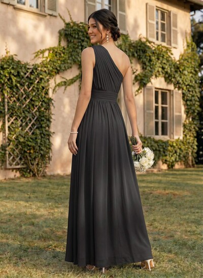 One-Shoulder A-Line Chiffon Bridesmaid Dress With Ruffle