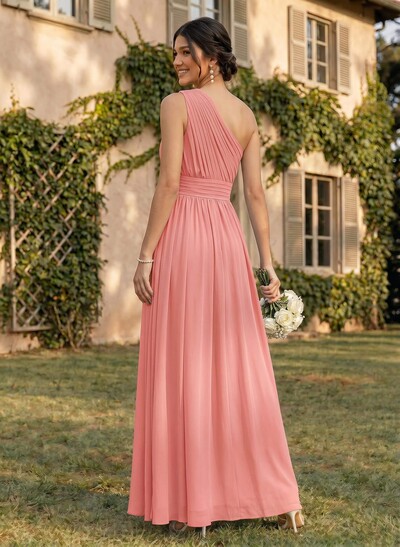 One-Shoulder A-Line Chiffon Bridesmaid Dress With Ruffle