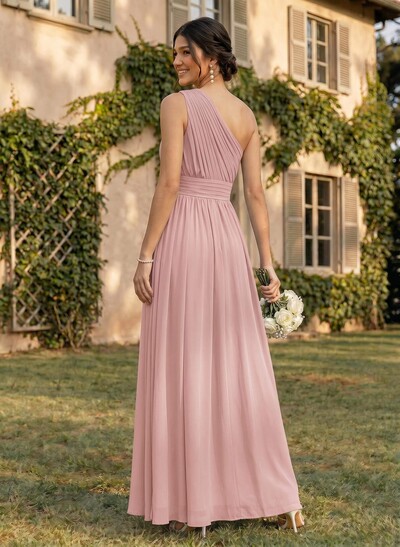 One-Shoulder A-Line Chiffon Bridesmaid Dress With Ruffle