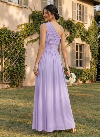 One-Shoulder A-Line Chiffon Bridesmaid Dress With Ruffle