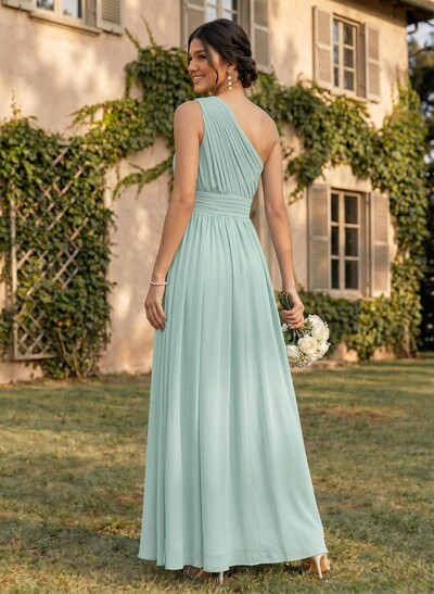 One-Shoulder A-Line Chiffon Bridesmaid Dress With Ruffle