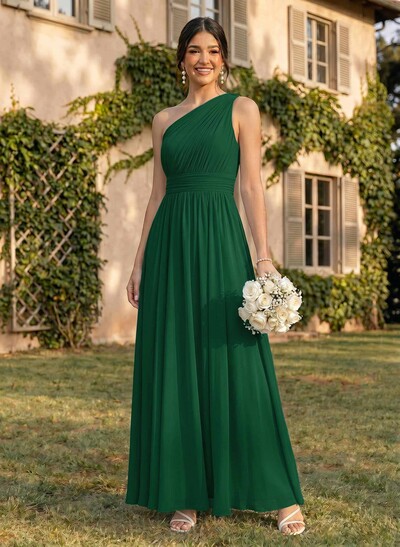 One-Shoulder A-Line Chiffon Bridesmaid Dress With Ruffle