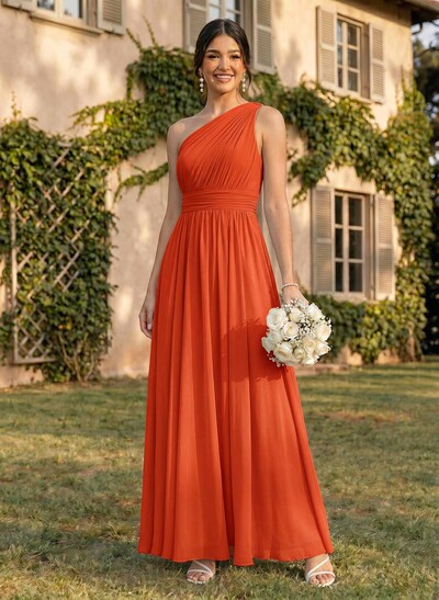 One-Shoulder A-Line Chiffon Bridesmaid Dress With Ruffle