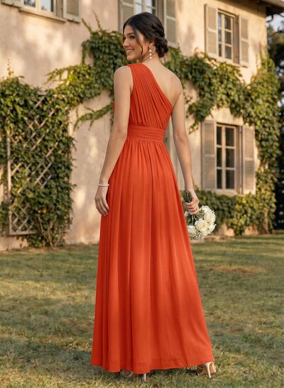 One-Shoulder A-Line Chiffon Bridesmaid Dress With Ruffle