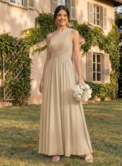 One-Shoulder A-Line Chiffon Bridesmaid Dress With Ruffle