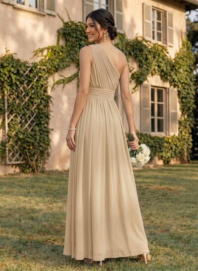 One-Shoulder A-Line Chiffon Bridesmaid Dress With Ruffle