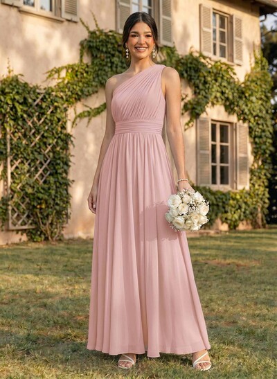 One-Shoulder A-Line Chiffon Bridesmaid Dress With Ruffle